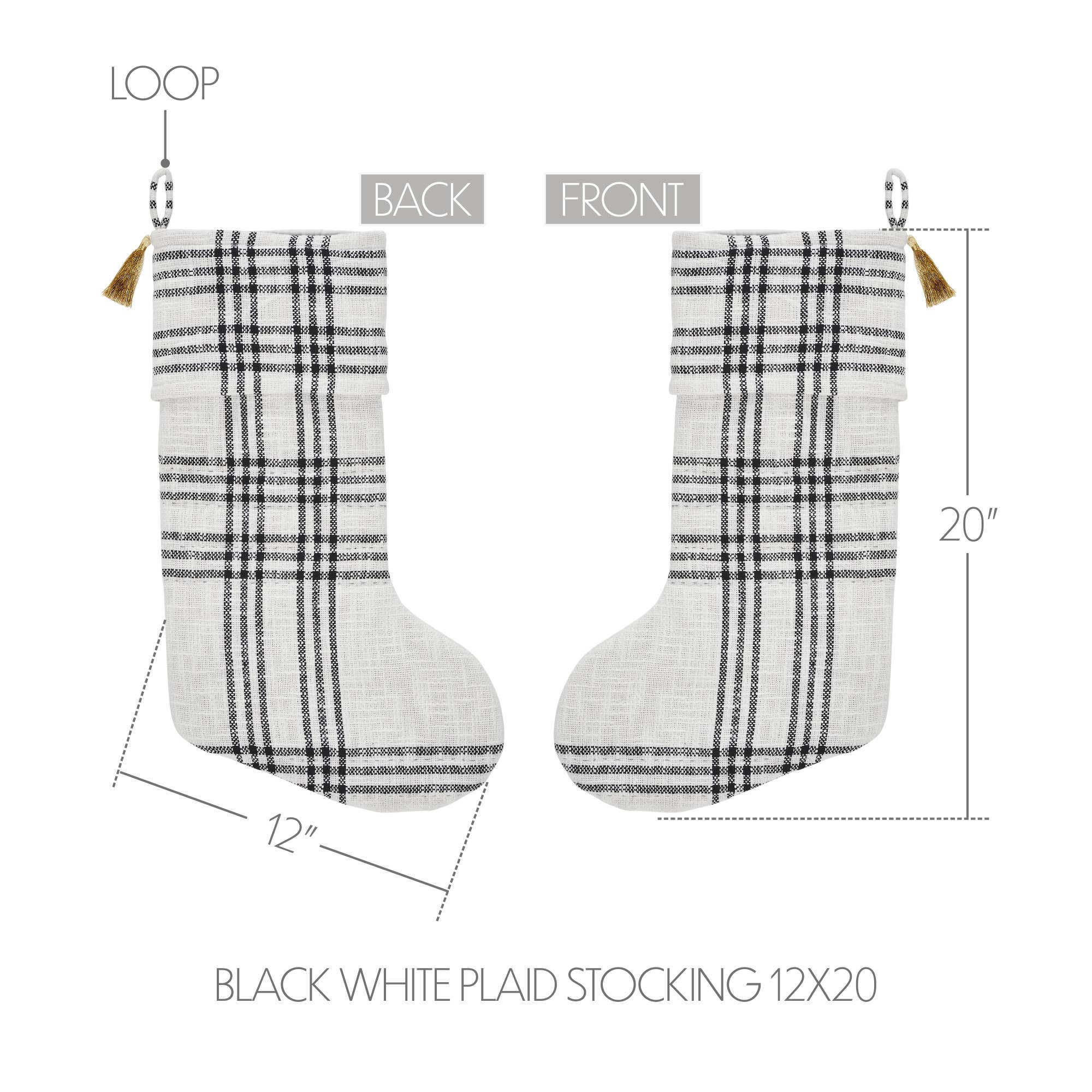 Wintergleam Black White Plaid Stocking 12x20 Home & Decor VHC Brands- Tilden Co.