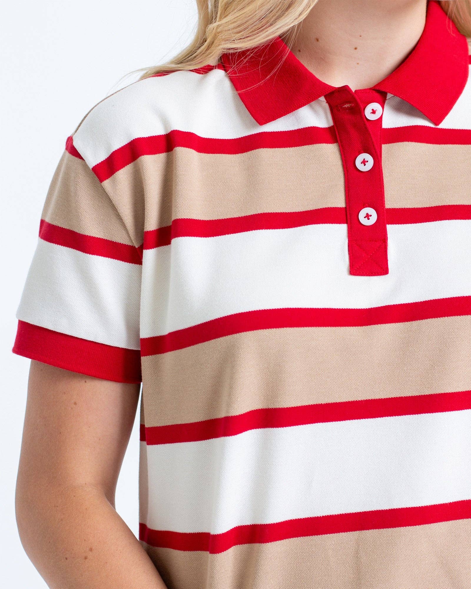 Pep Club Striped Short Sleeve Polo Top Collared Shirt Downeast- Tilden Co.