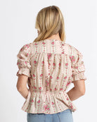 Deidra Floral Printed Short Sleeve Blouse with Ruffles Blouse Downeast- Tilden Co.