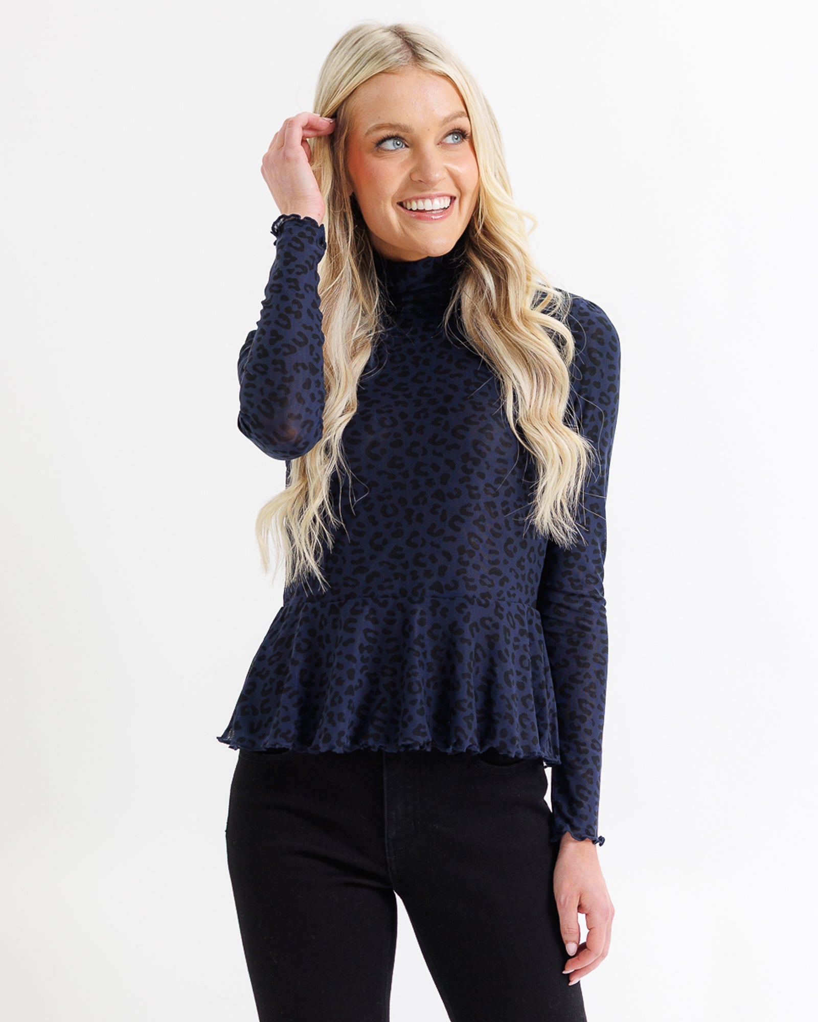 Peplum Turtleneck Top Tops Downeast- Tilden Co.