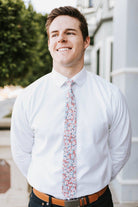 Holland - Pink Floral Tie with White Daisies necktie Tough Apparel- Tilden Co.