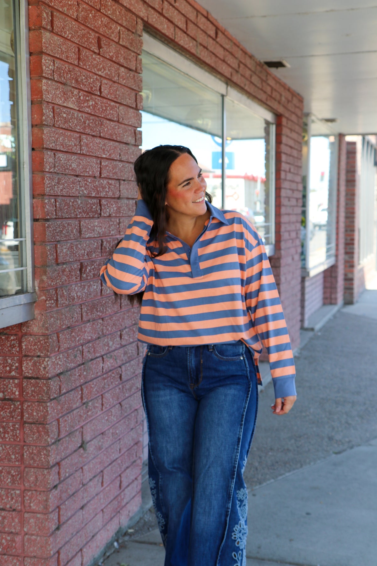 Stripe Rugby Polo Top Long Sleeve Top Sewn and Seen- Tilden Co.