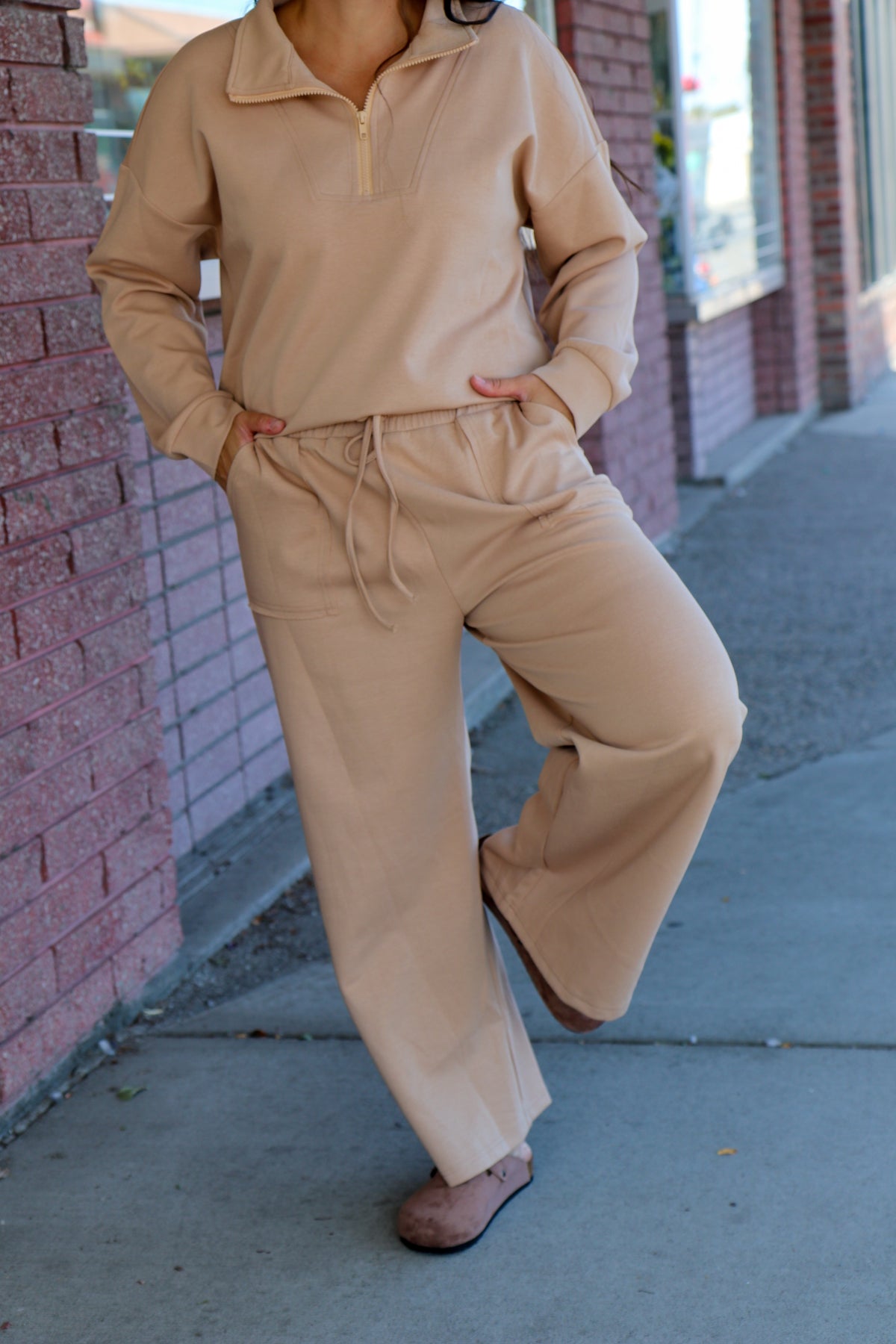 Camel Wide Leg Pants Sweater Sewn and Seen- Tilden Co.