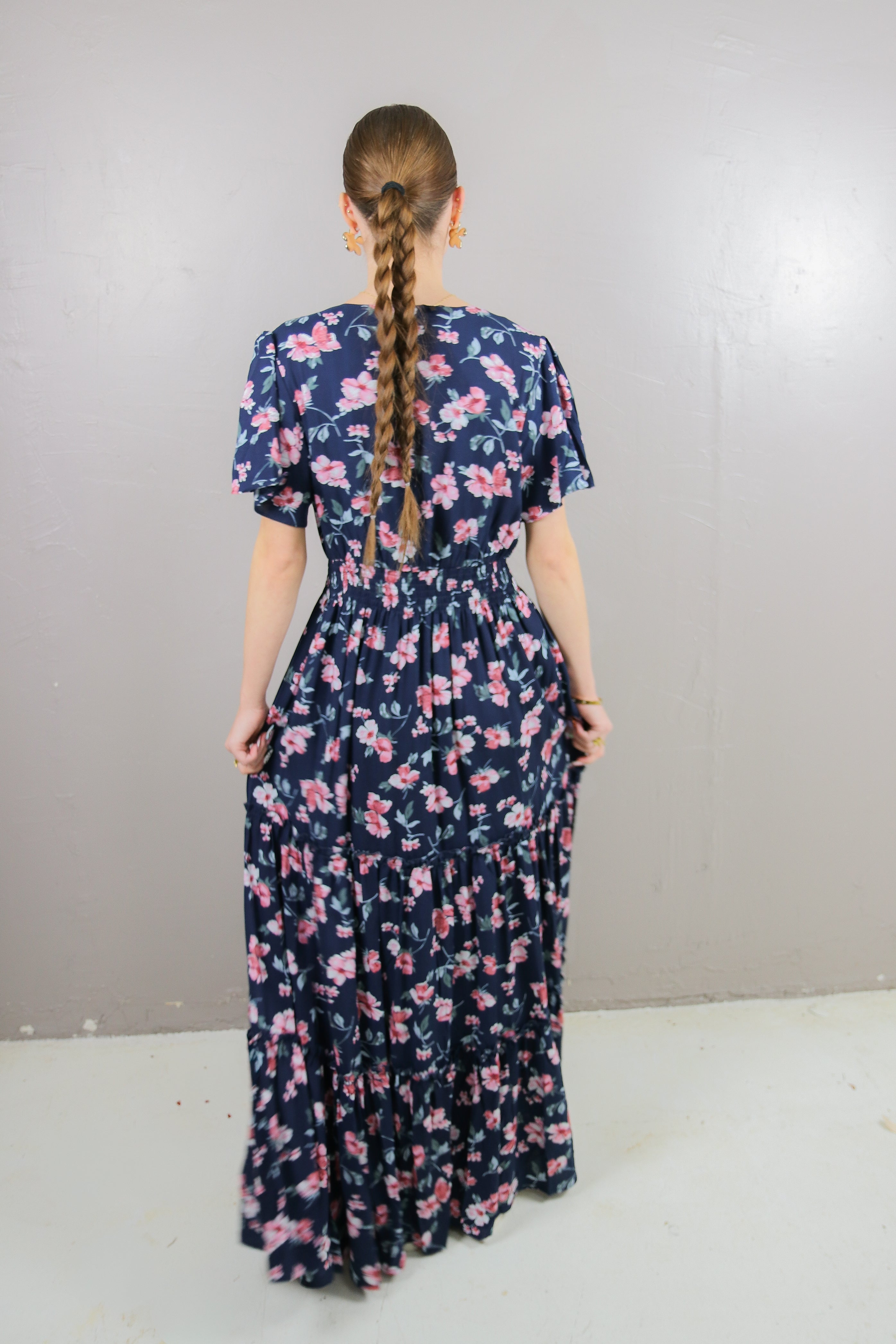 The Eden Dress in Navy Floral maxi dress Mikarose- Tilden Co.