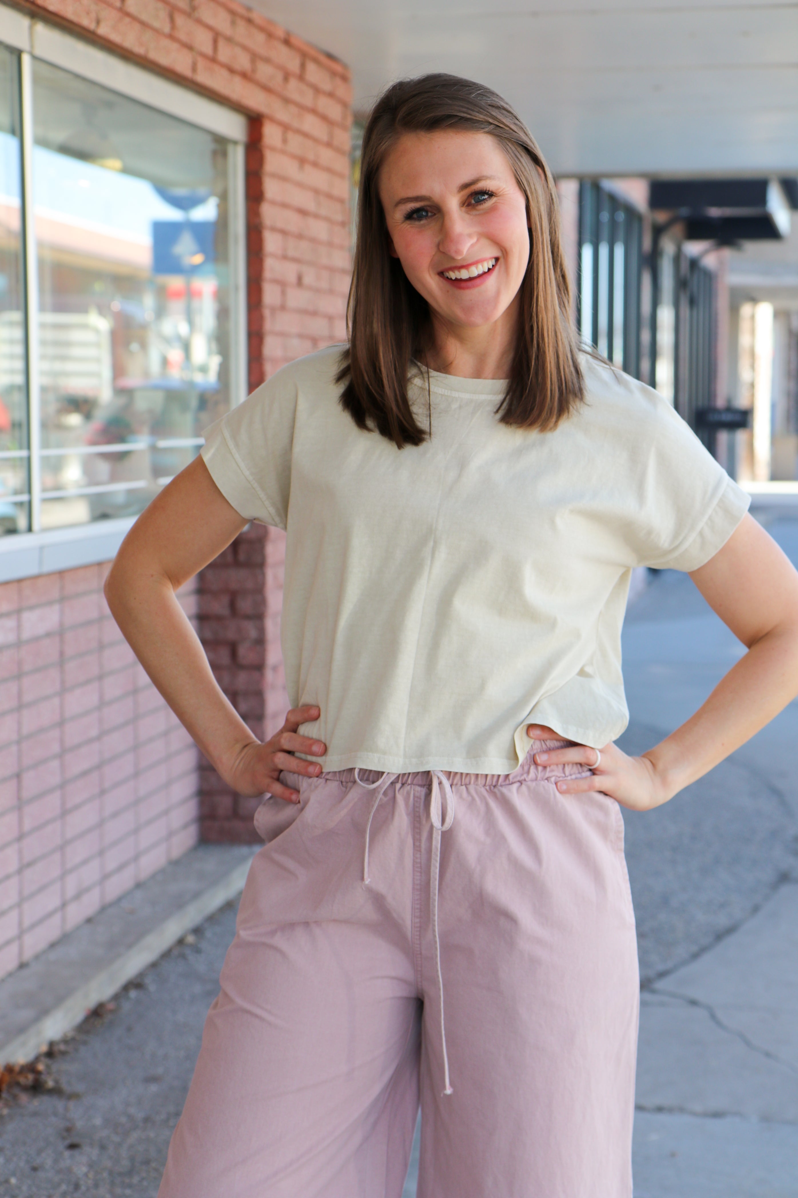 Washed Boxy Knit Top in Khaki T-Shirt Blu Pepper- Tilden Co.