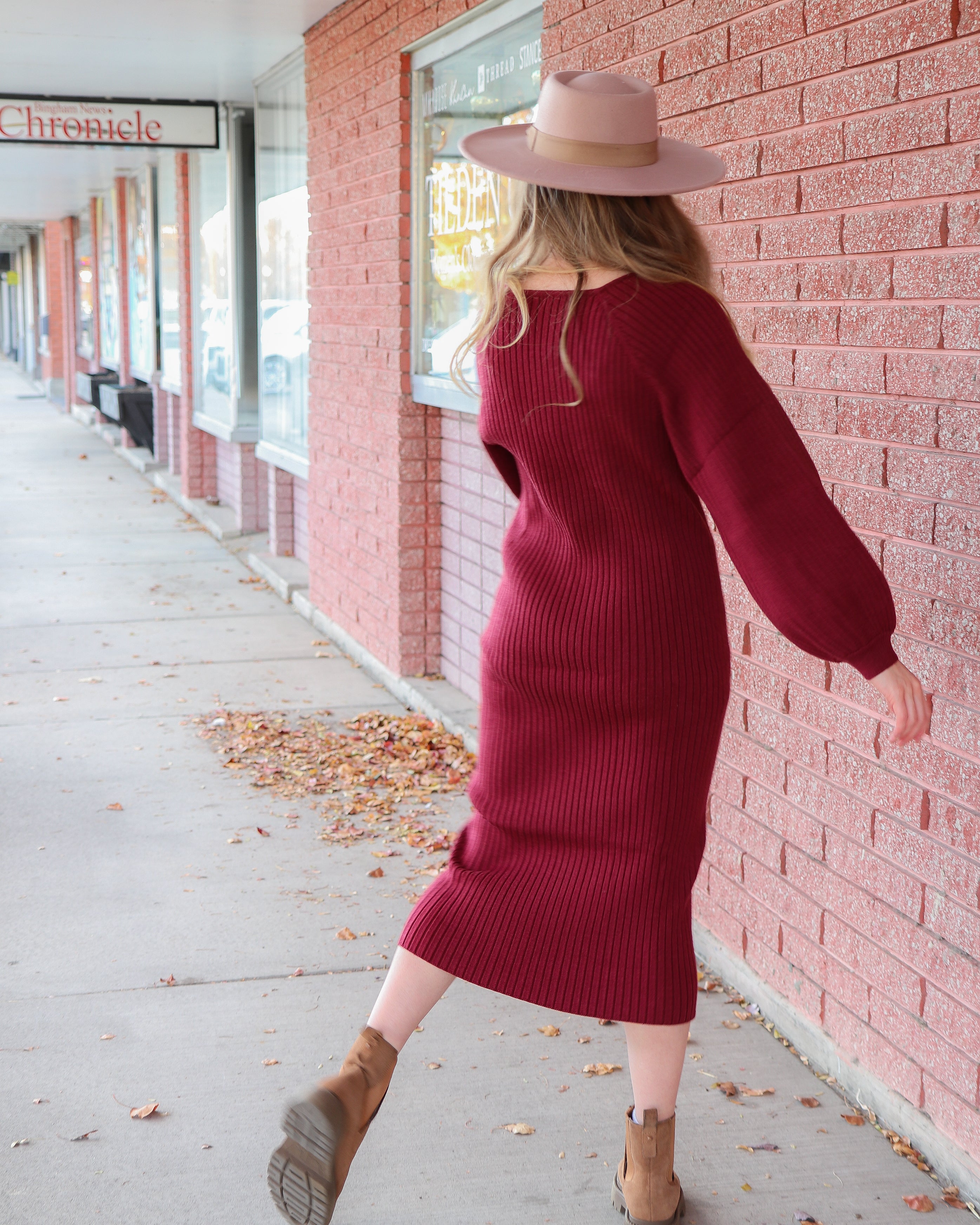 The Romee Sweater Dress in Rhubarb Midi Dress Mikarose- Tilden Co.