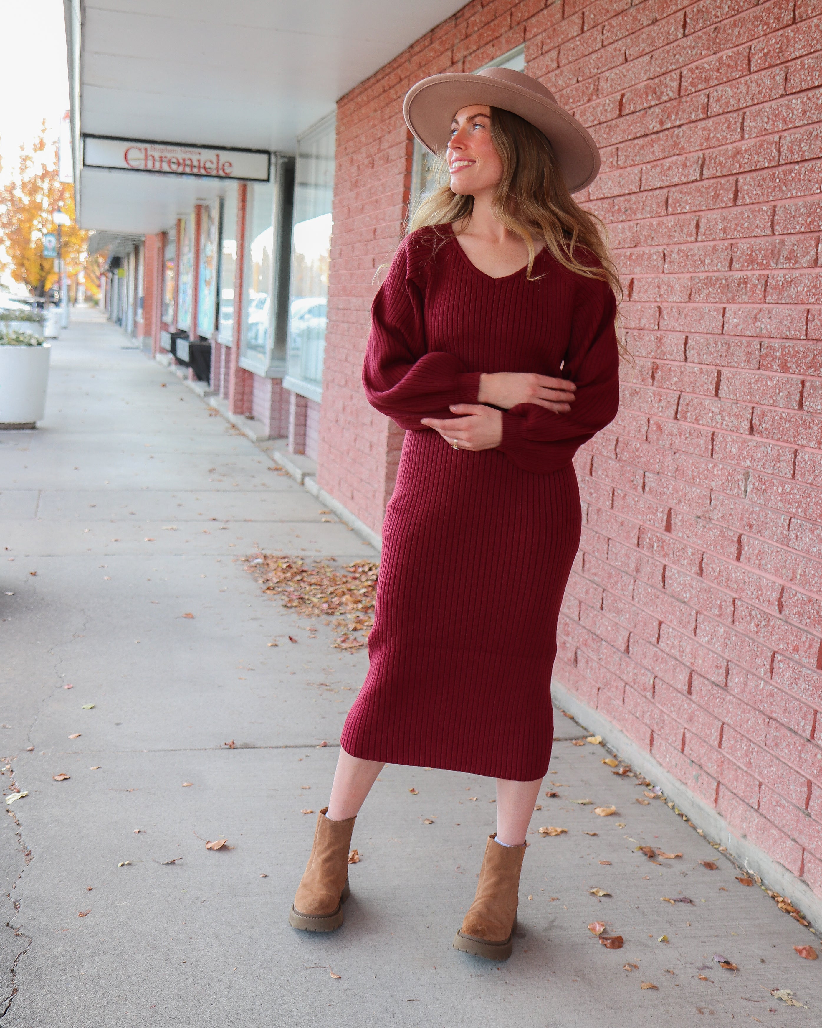 The Romee Sweater Dress in Rhubarb Midi Dress Mikarose- Tilden Co.