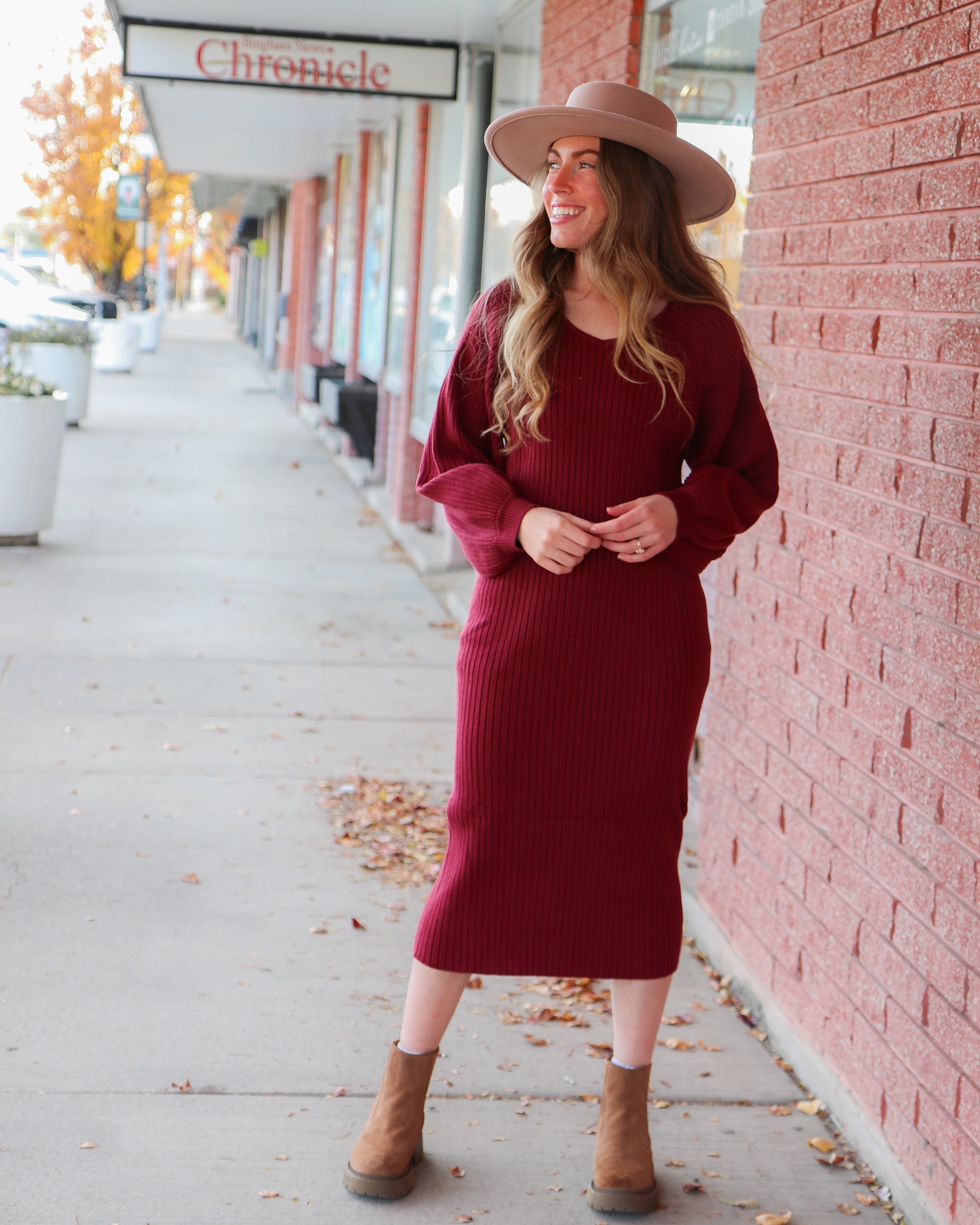 The Romee Sweater Dress in Rhubarb Midi Dress Mikarose- Tilden Co.