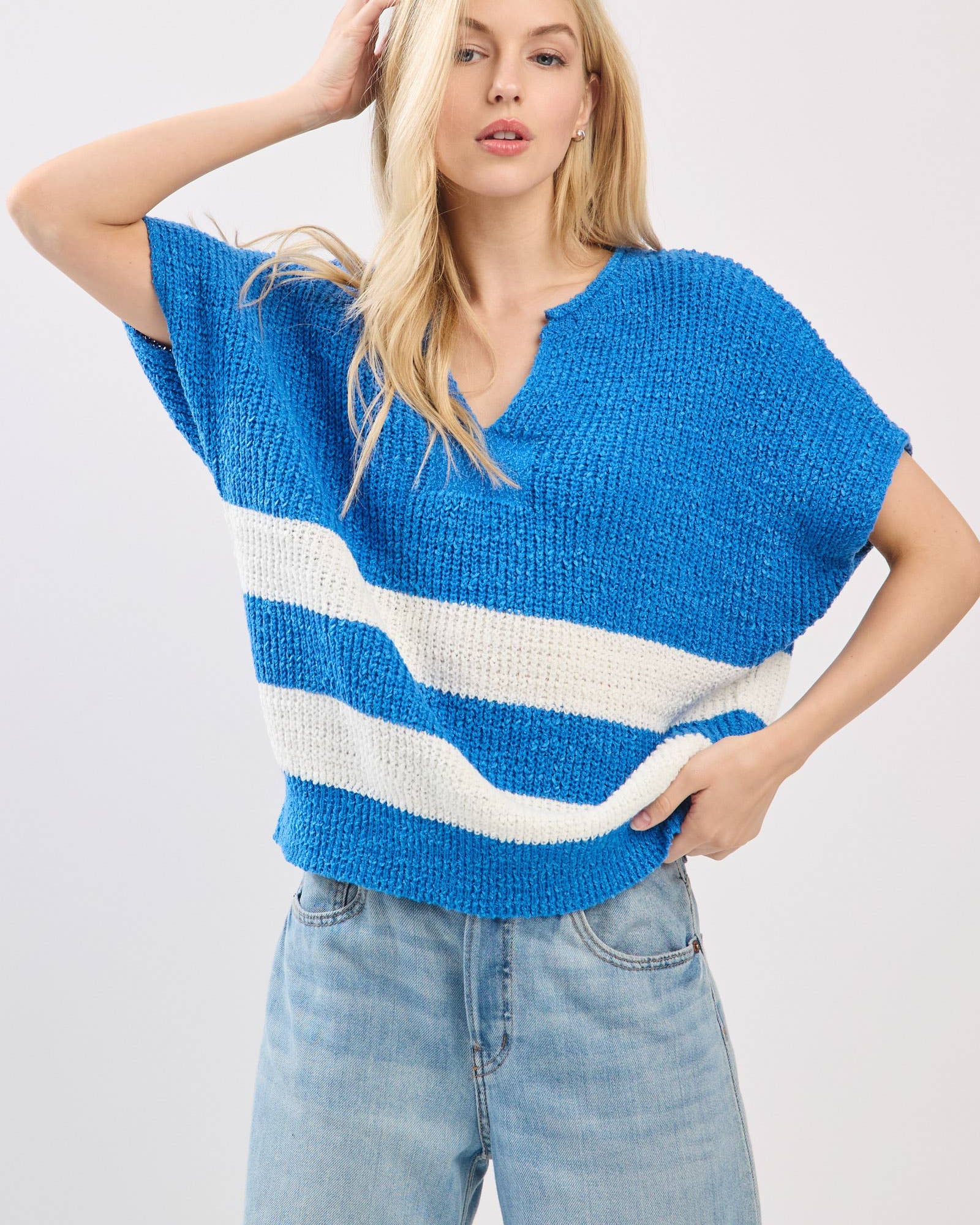 Blue Striped Sleeveless Sweater Sweater Sewn and Seen- Tilden Co.