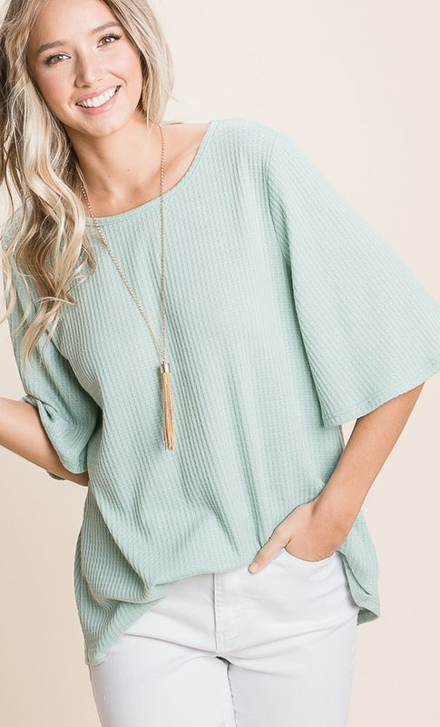 Wide Sleeve Loose Tunic- Final Sale Sage / Small Sage Small Shirts & Tops BomBom- Tilden Co.