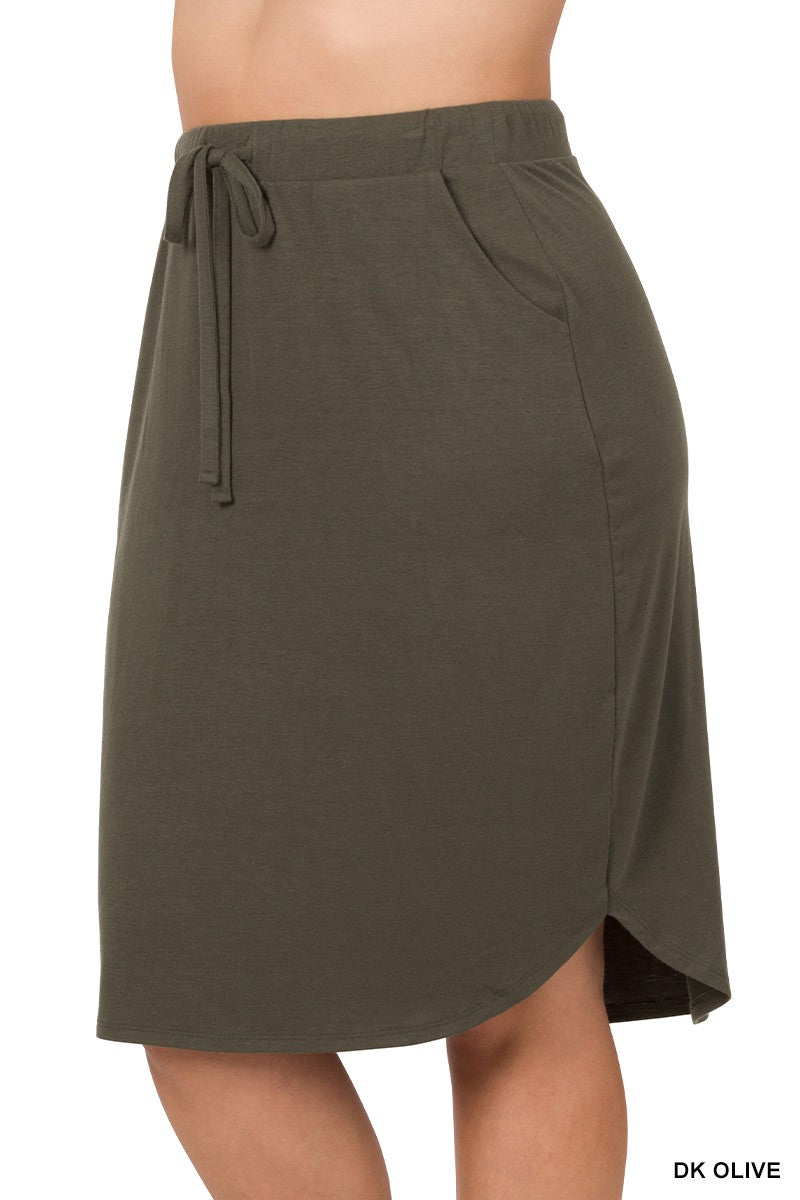 Tulip Hem Skirt with Side Pockets Dark Olive / Small Dark Olive Small Skirts Zenana- Tilden Co.