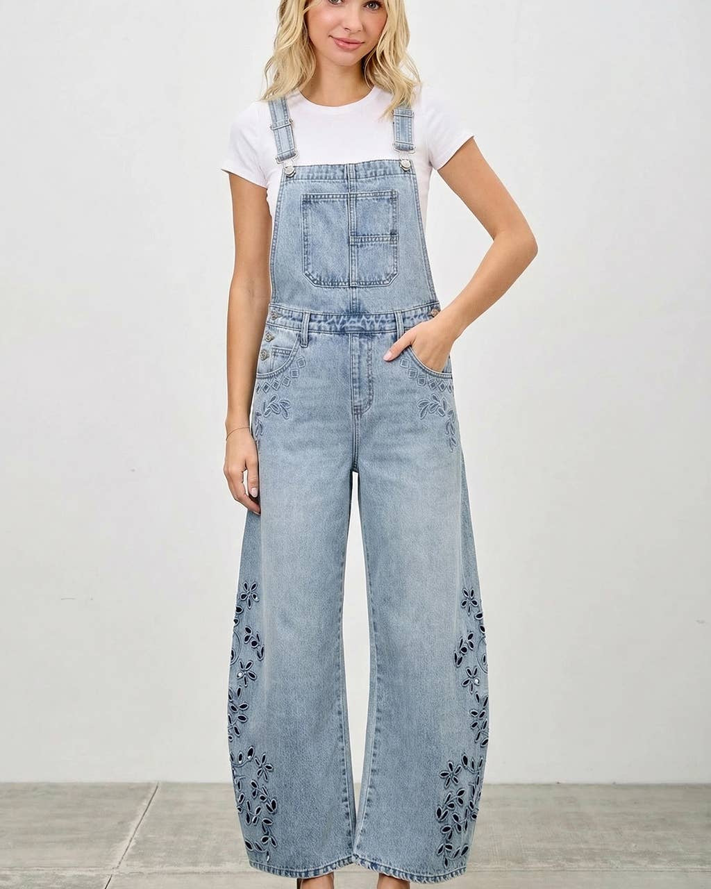 High Rise Embroidered Overalls Jumpsuit SAIGE DENIM- Tilden Co.