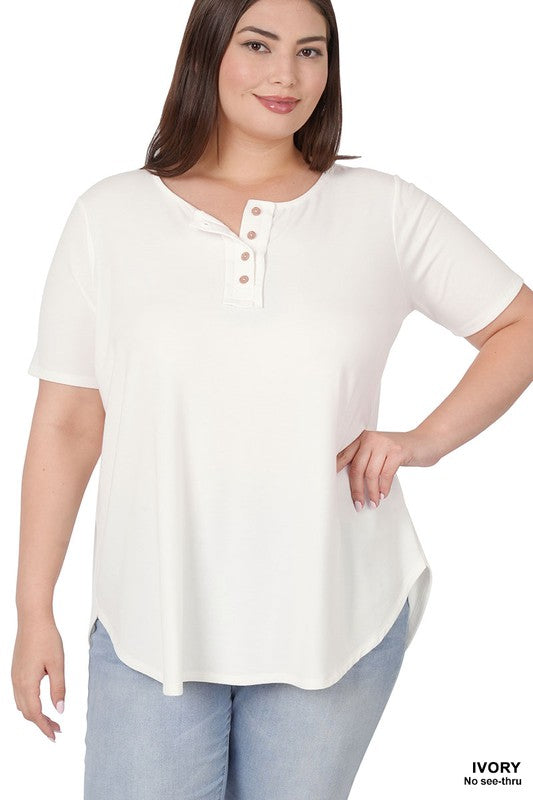 PLUS Short Sleeve Button Down Top    Shirts & Tops Zenana- Tilden Co.
