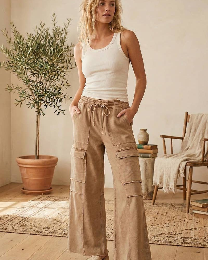 Taupe Mineral Wash Cargo Pants Sewn and Seen- Tilden Co.