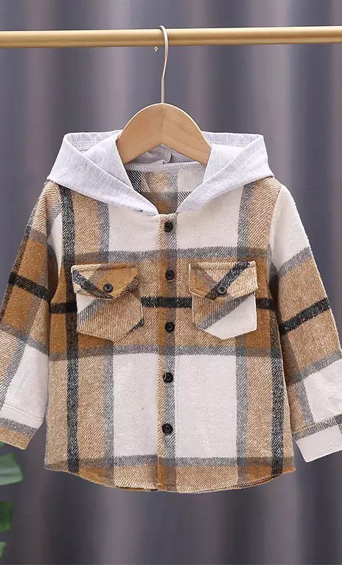 KIDS Plaid Hooded Shacket- Final Sale Brown / 18/24 Mo Brown 18/24 Mo shacket Mehers the Label- Tilden Co.
