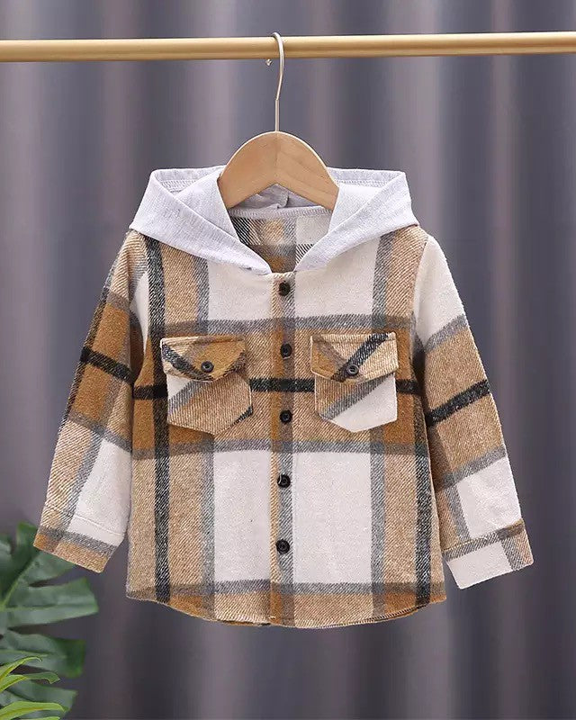 KIDS Plaid Hooded Shacket- Final Sale Brown / 18/24 Mo Brown 18/24 Mo Shacket Mehers the Label- Tilden Co.
