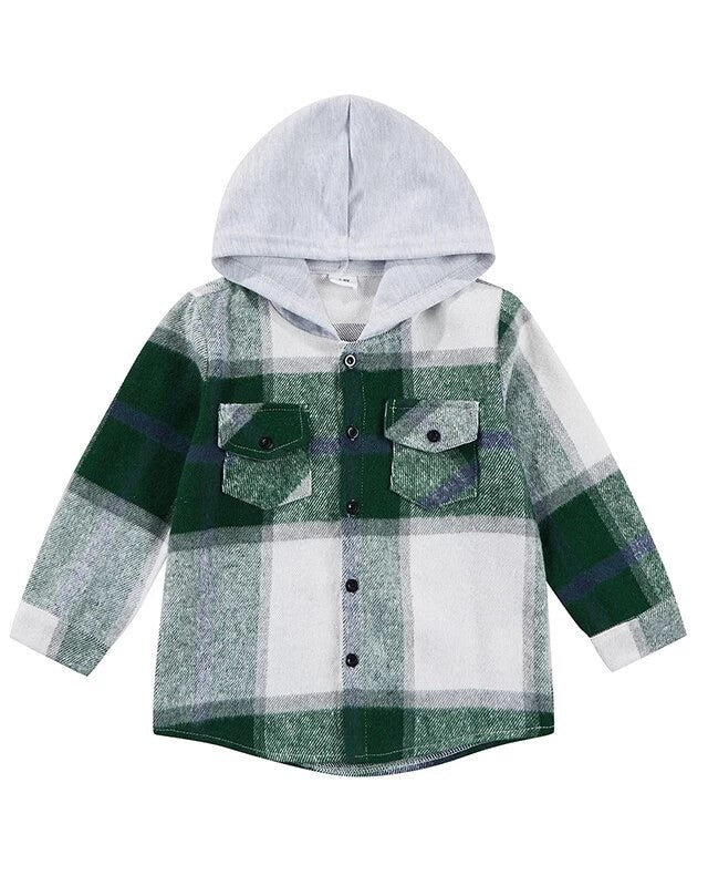KIDS Plaid Hooded Shacket- Final Sale Shacket Mehers the Label- Tilden Co.