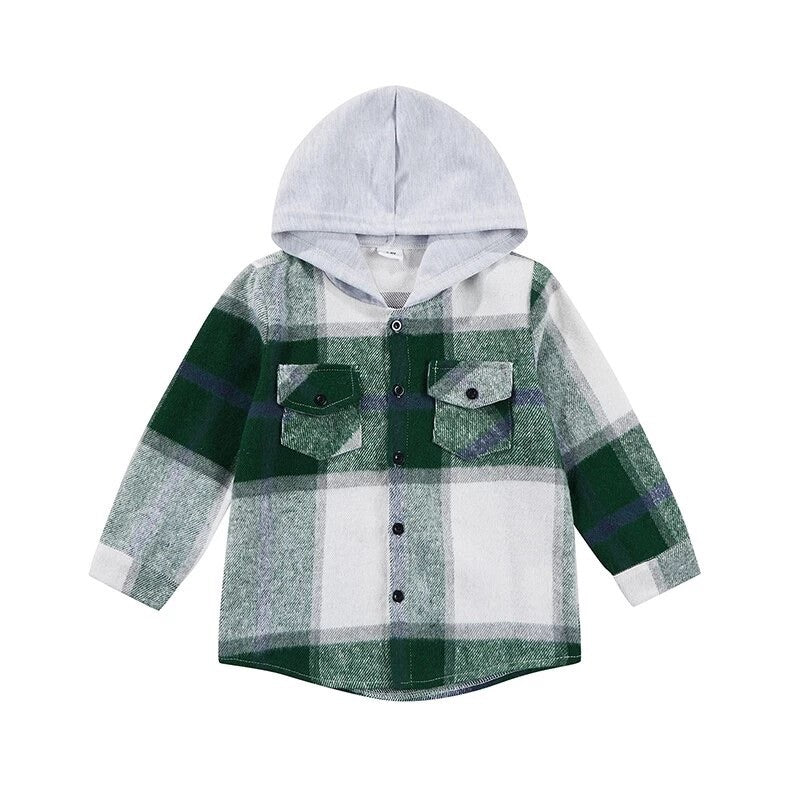 KIDS Plaid Hooded Shacket- Final Sale    shacket Mehers the Label- Tilden Co.