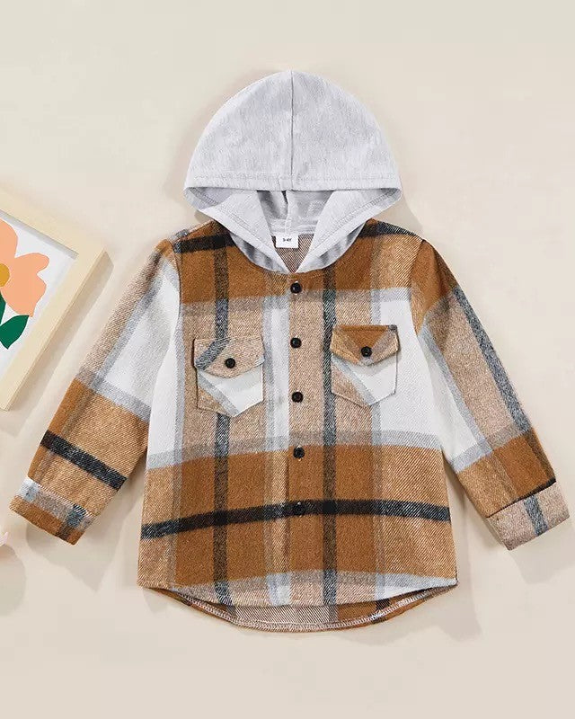 KIDS Plaid Hooded Shacket- Final Sale Shacket Mehers the Label- Tilden Co.