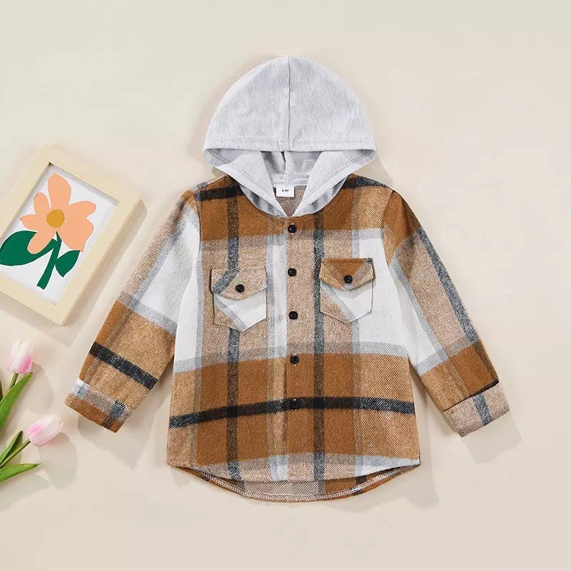 KIDS Plaid Hooded Shacket- Final Sale    shacket Mehers the Label- Tilden Co.