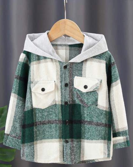 KIDS Plaid Hooded Shacket- Final Sale Green / 18/24 Mo Green 18/24 Mo Shacket Mehers the Label- Tilden Co.