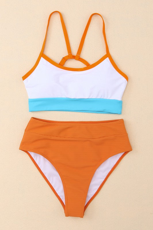 Orange High Waist Swim Bottoms    Swimwear Sweet Lover Fashion- Tilden Co.