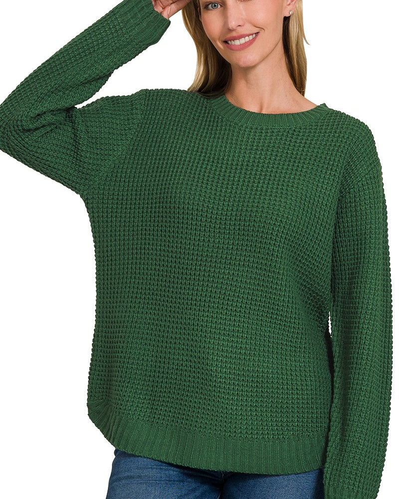 Hi-Low Waffle Sweater Sweater Zenana- Tilden Co.