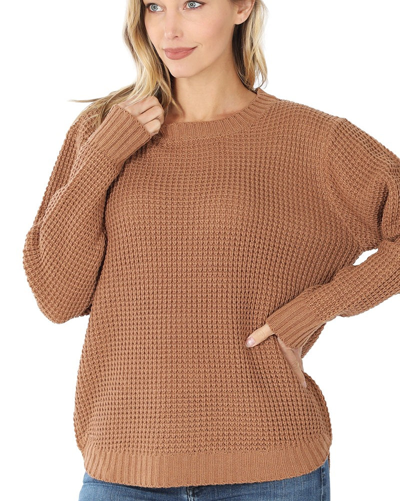 Hi-Low Waffle Sweater Sweater Zenana- Tilden Co.