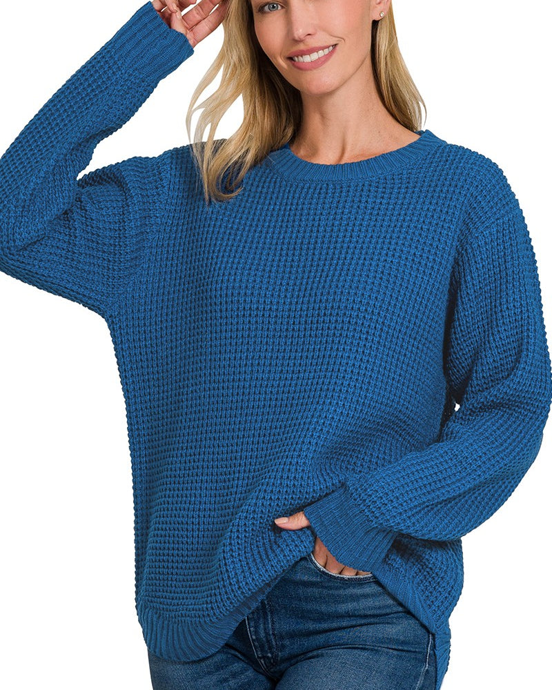 Hi-Low Waffle Sweater Sweater Zenana- Tilden Co.