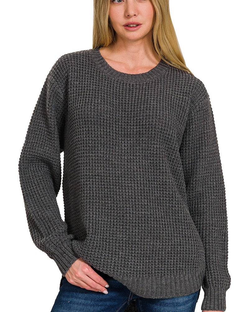 Hi-Low Waffle Sweater Sweater Zenana- Tilden Co.