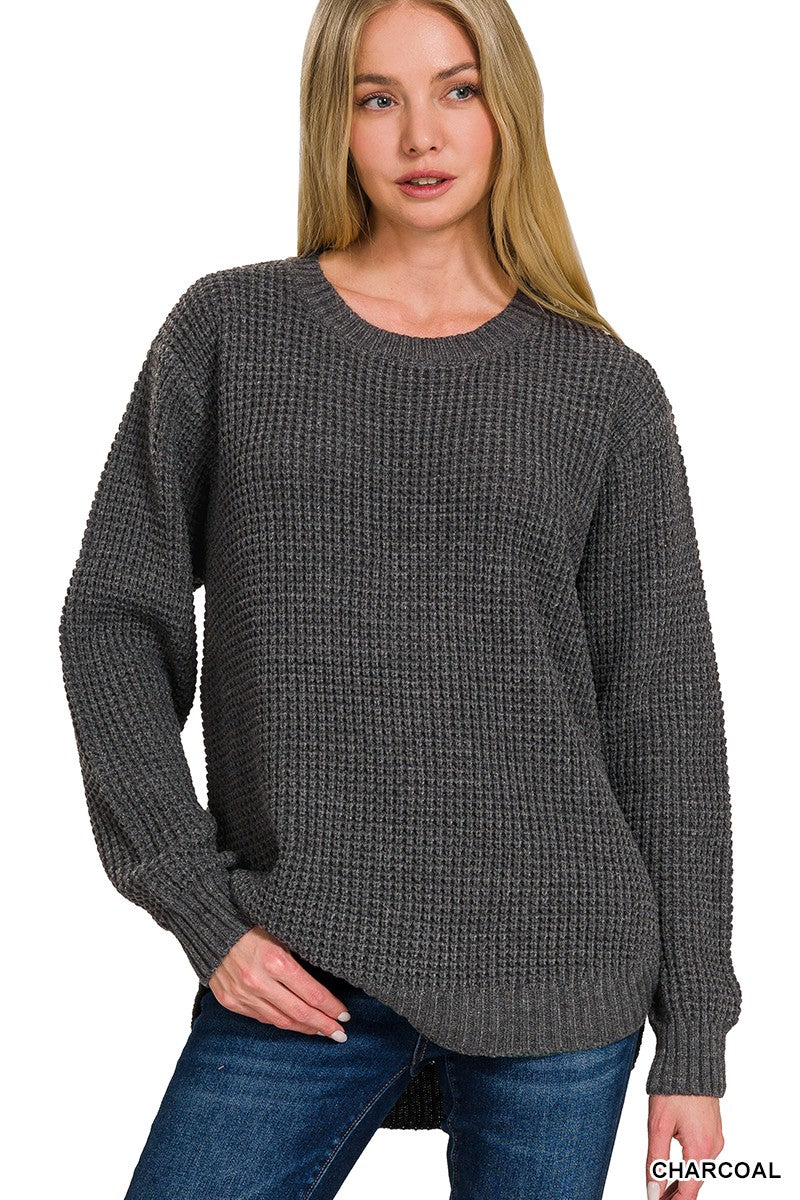 Hi-Low Waffle Sweater Sweater Zenana- Tilden Co.