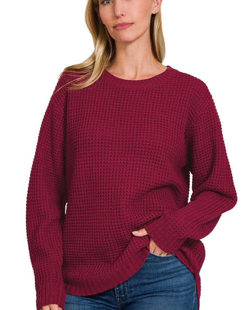 Hi-Low Waffle Sweater Sweater Zenana- Tilden Co.