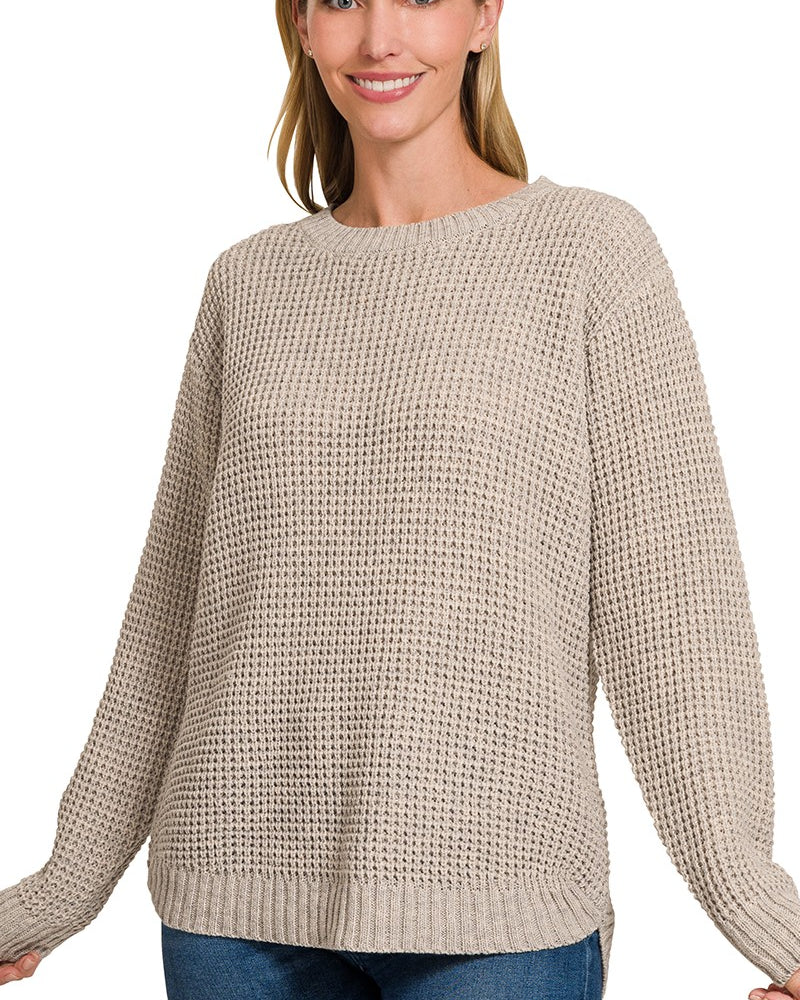 Hi-Low Waffle Sweater Sweater Zenana- Tilden Co.