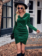 Genevieve Dress in Sparkly Green Velvet - Final Sale Knee Length Dress Miss Sparkling- Tilden Co.