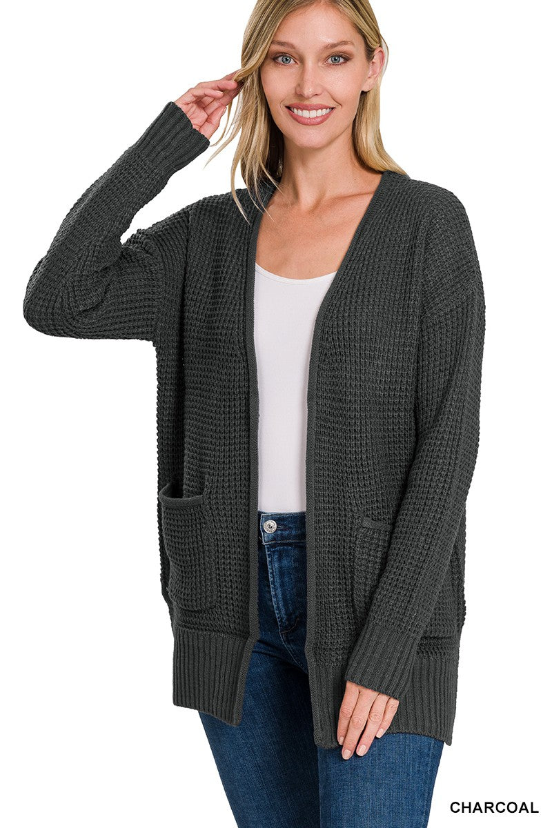 Waffle Knit Cardigan Charcoal / Small Charcoal Small Cardigan Zenana- Tilden Co.