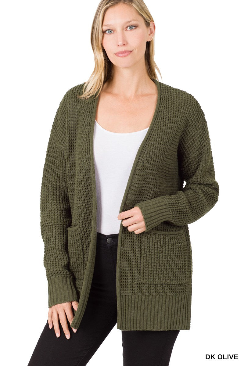 Waffle Knit Cardigan Dk Olive / Small Dk Olive Small Cardigan Zenana- Tilden Co.