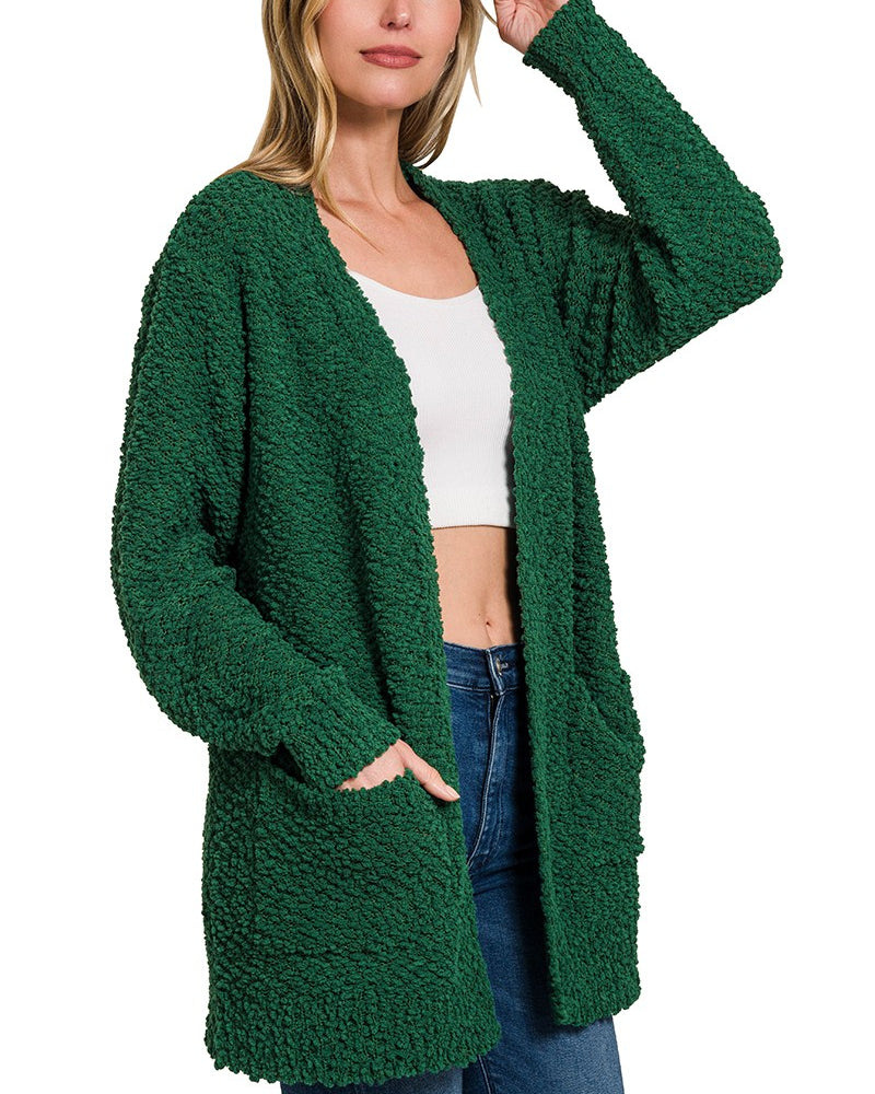 Popcorn Cardigan Dk Green / Small Dk Green Small Cardigan Zenana- Tilden Co.
