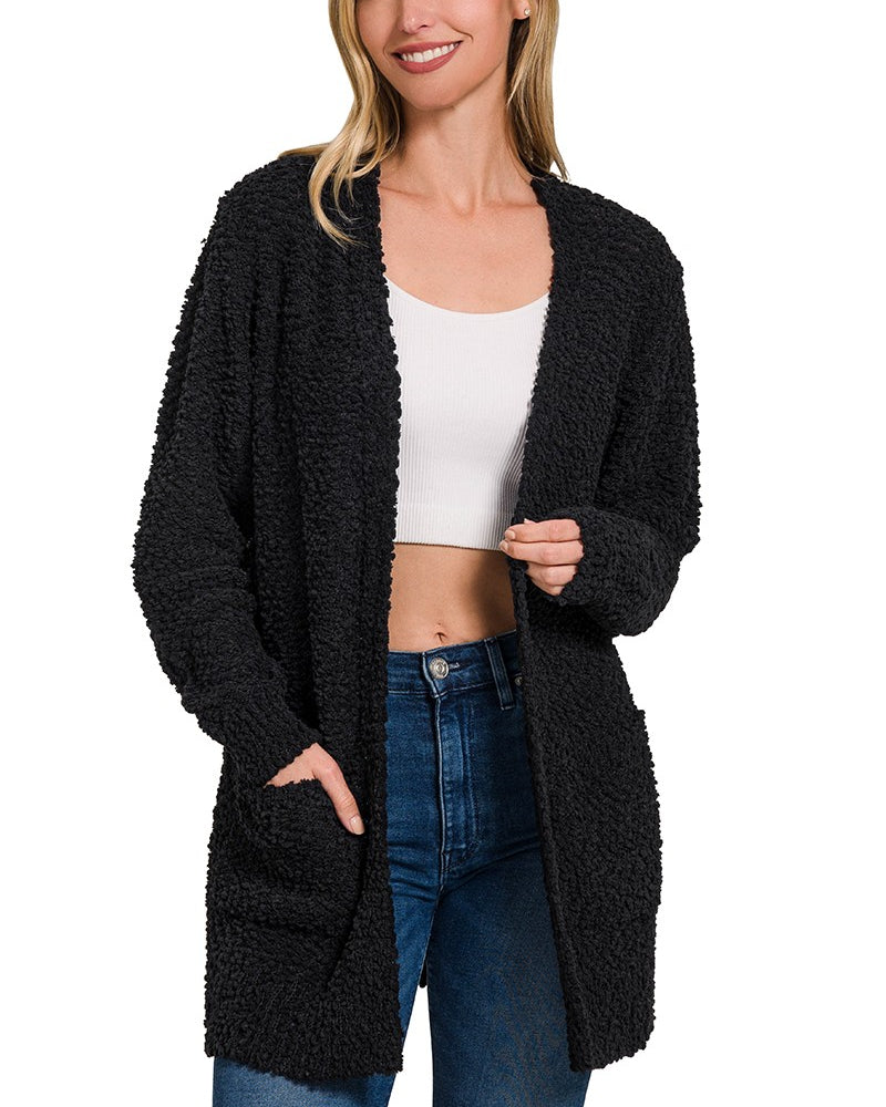 Popcorn Cardigan Black / Small Black Small Cardigan Zenana- Tilden Co.