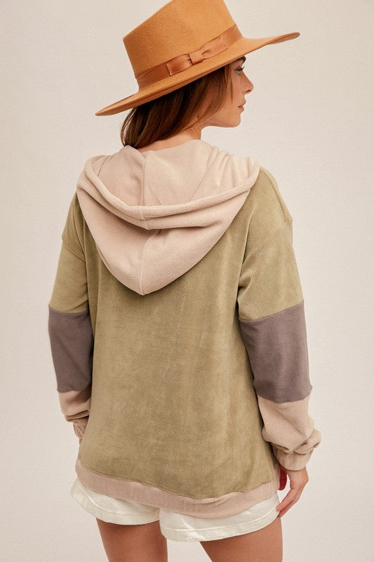 Fleece Color Block Half Zip-Up Hoodie - Final Sale    Shirts & Tops Hem & Thread- Tilden Co.