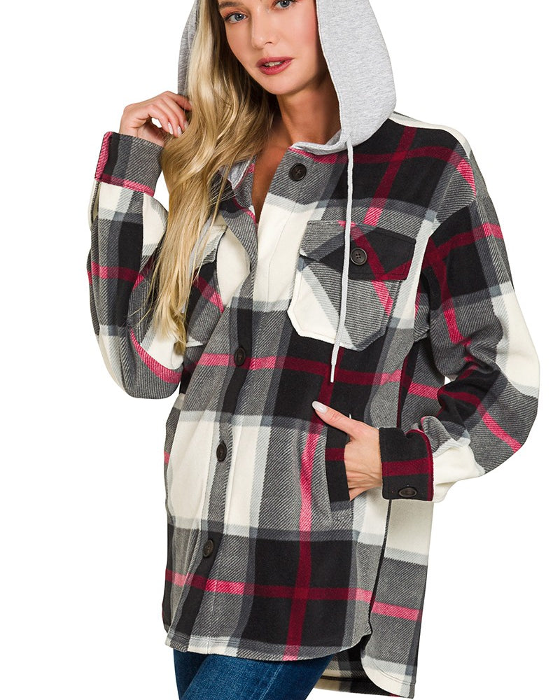 Hooded Fleece Shacket Black / Small Black Small Shacket Zenana- Tilden Co.