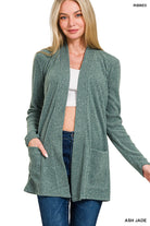 Heather Ribbed Cardigan Jade / Small Jade Small Cardigan Zenana- Tilden Co.