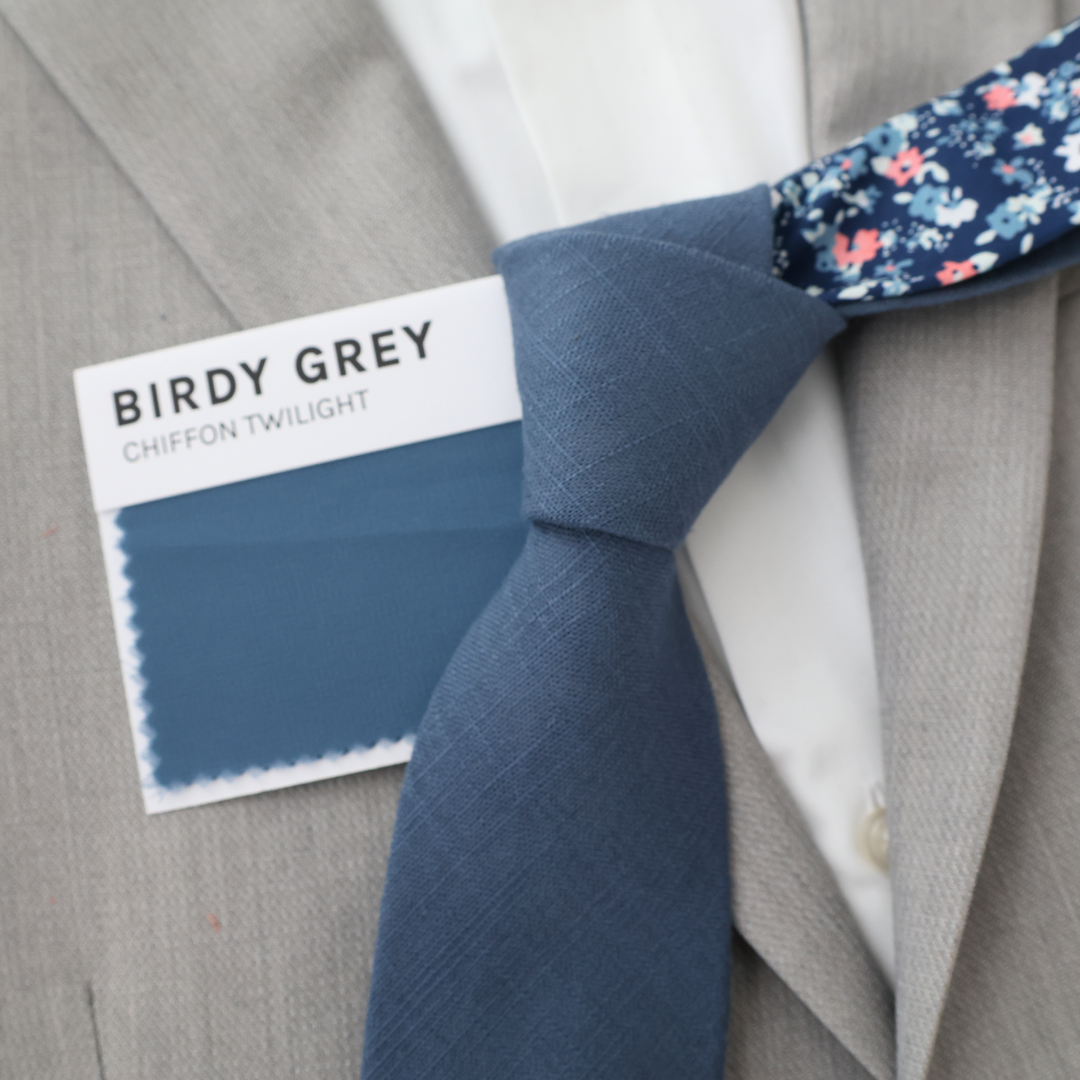 Remington Two-Tone Slate Blue Solid Front & Blue Floral Tail Tie necktie Tie Mood- Tilden Co.