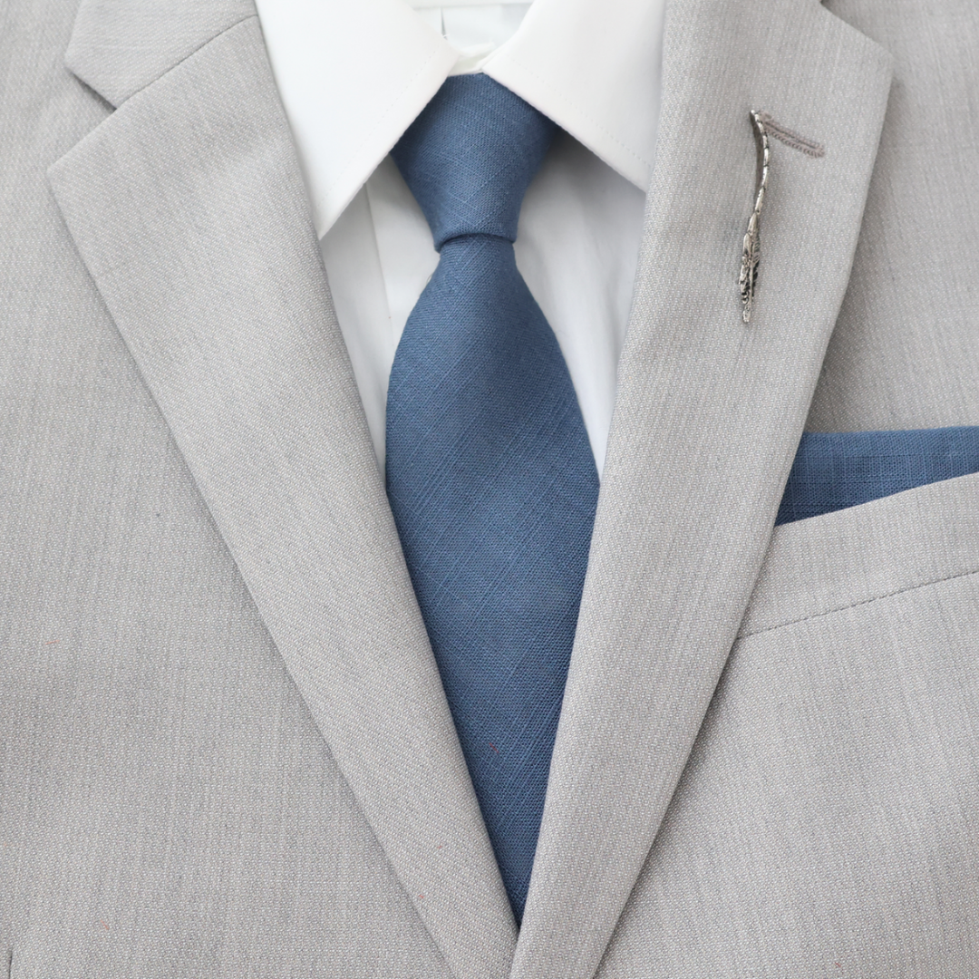 Remington Two-Tone Slate Blue Solid Front & Blue Floral Tail Tie necktie Tie Mood- Tilden Co.