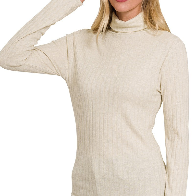 Ribbed Long Sleeve Turtle Neck Top Sand Beige / Small Sand Beige Small Shirts & Tops Zenana- Tilden Co.