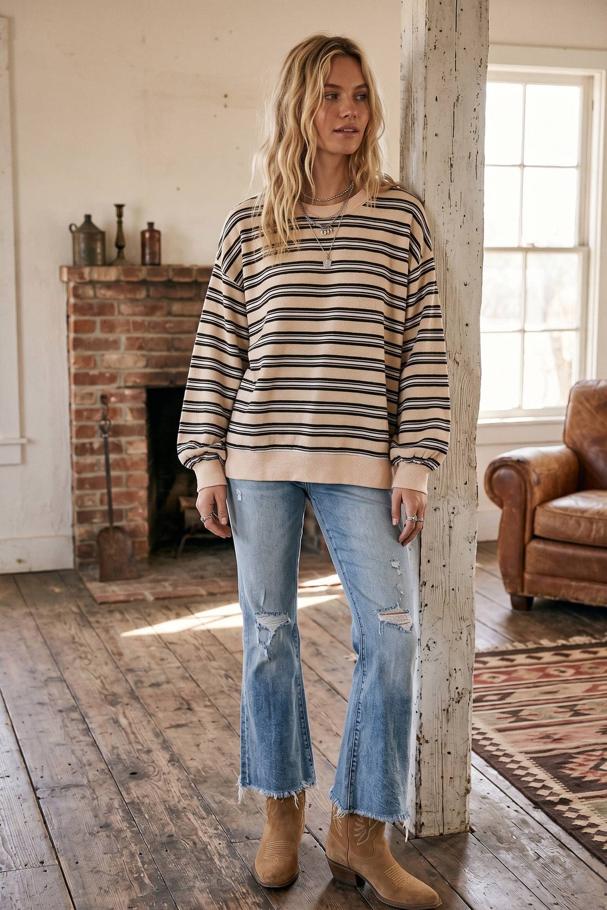 Oversized Striped Sweatshirt Sweater Sewn and Seen- Tilden Co.