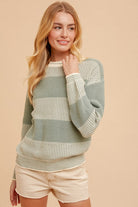 Crew Neck Oversized Two-Tone Stripe Sweater Sage / Small Sage Small Shirts & Tops eesome- Tilden Co.
