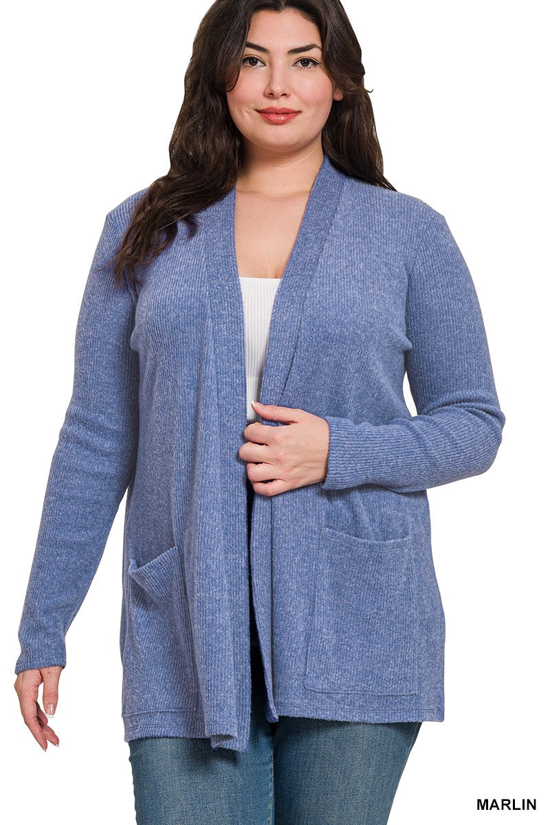 Heather Ribbed Cardigan Cardigan Zenana- Tilden Co.