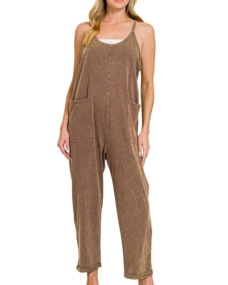 Acid Wash Overalls Jumpsuit Zenana- Tilden Co.