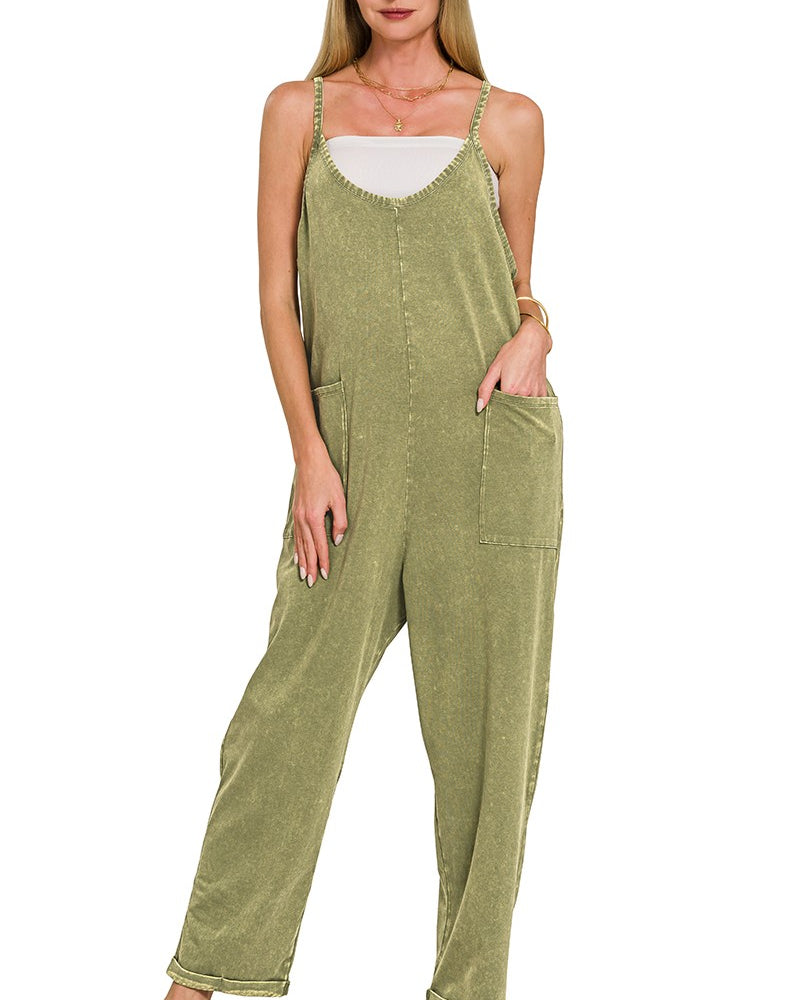 Acid Wash Overalls Jumpsuit Zenana- Tilden Co.