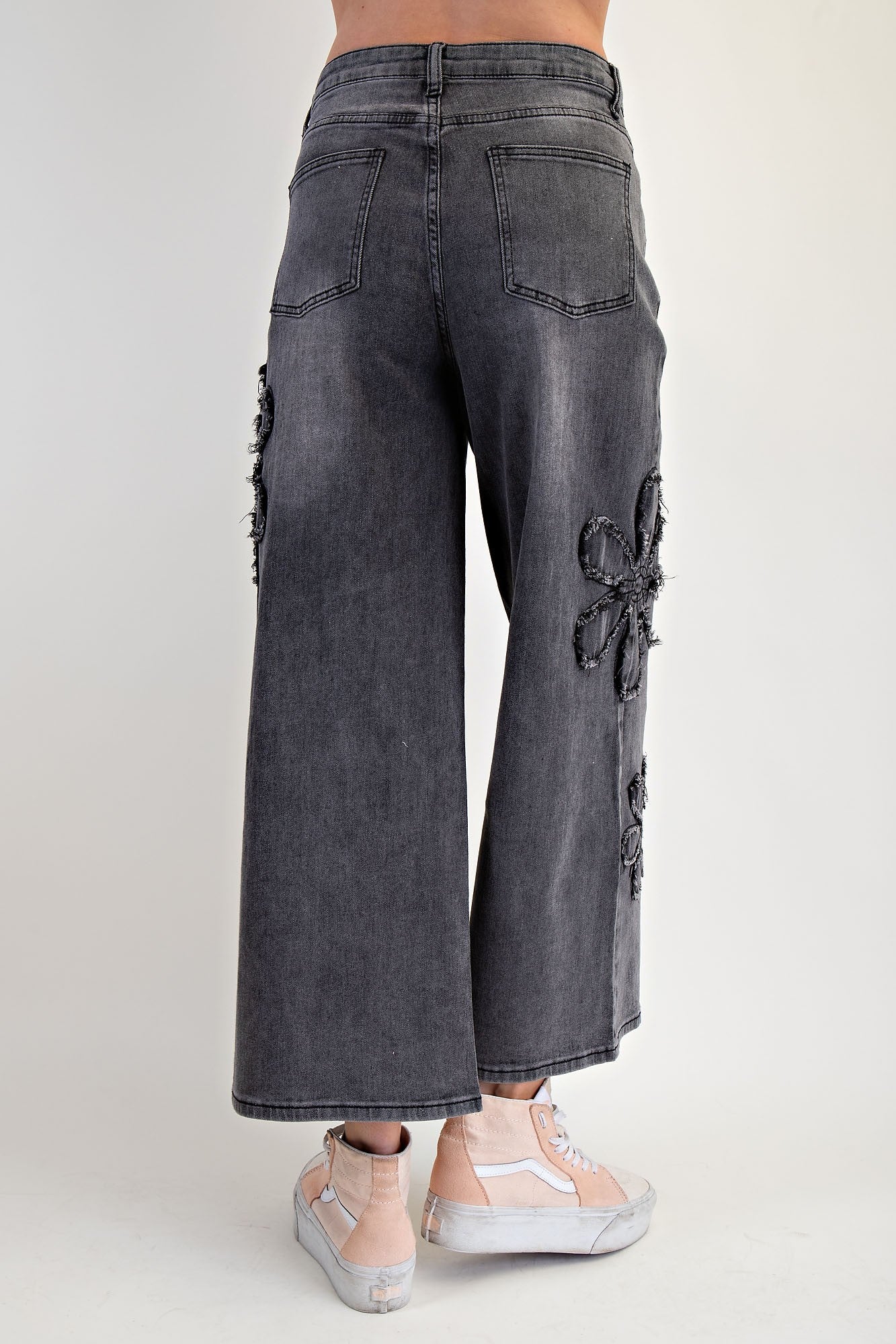 Flower Patch Washed Denim Pants Jeans Easel- Tilden Co.